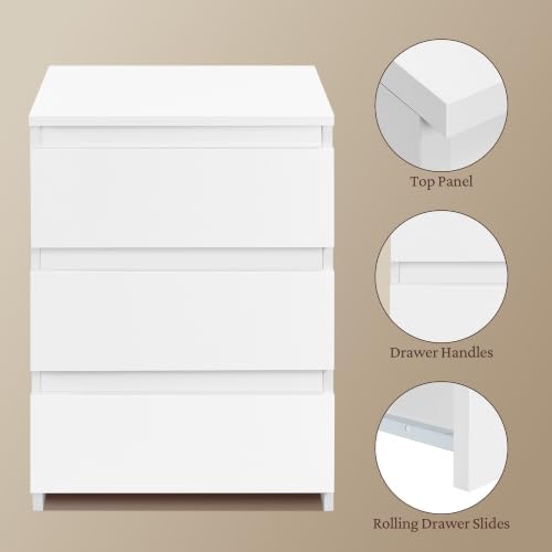 Yaheetech Small Nightstand with 3 Drawers, Bedroom Storage Dresser, White