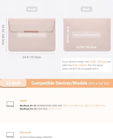 HYZUO 15 Inch Laptop Sleeve Case Bag with Stand Feature, Apricot