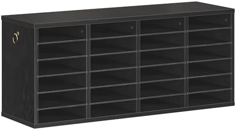HOOBRO Literature Organizers, 24 Compartments Office Mailbox with Adjustable Shelves, Wood Countertop Literature Sorter for Office, Home, Classroom, Mailrooms Organization Black BK64WF01
