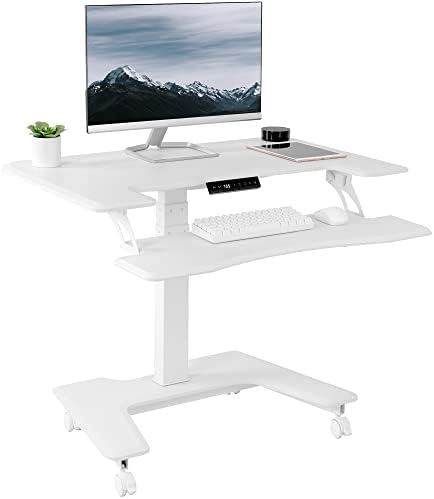 VIVO White Electric 36 in Dual Platform Standing Desk Cart, DESK-V111VTW