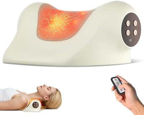 Neck Massager with Heat, Red Light & Vibration Adjustable, Heated Neck Stretcher with 3 Modes, Rechargeable Cervical Traction Device for Pain Relief & Muscle Relaxation, Gift for Women Men