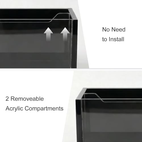 Black Mail Organizer for Desk,Acrylic Letter Holder with Adjustable Divider