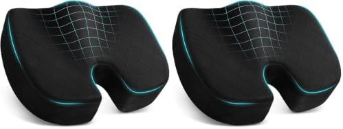 TushGuard Office/Car Seat Cushion, Non-Slip Sciatica & Back Coccyx Tailbone Pain Relief Chair Pad, Memory Foam Butt Pillow for Computer Desk, Wheelchair, Driving (Black) (Pack of 2)