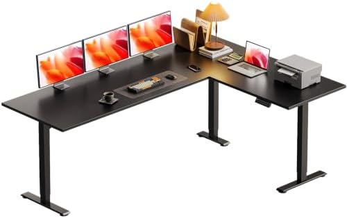 Casaottima 71 Inch L Shaped Electric Standing Desk, Home Office, Black