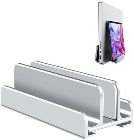 Aluminum Vertical Laptop Stand Holder for Desk Compatible with MacBook Pro, MacBook Air, Dell, HP, Lenovo, Up to 17.3 inches, Silver