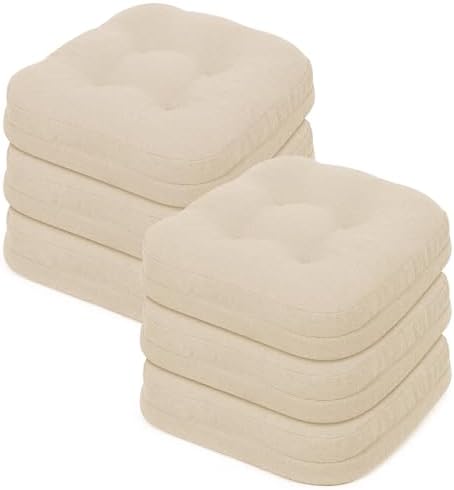 baibu Patented Dining Chair Cushions, 6 Pack, 16.5 x 16.5 x 3.5 in, Beige