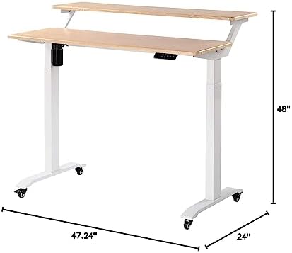 UNICOO Electric Height Adjustable 2-Tier Raising Desk with Wheels, Mobile Standing Desk with Monitor Stand, Ergonomic Adjustable Computer Table, Electric Standing Game Table for Home Office