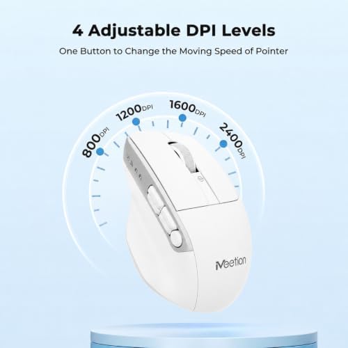 MEETION Wireless Mouse with 5 Side Buttons, Dual Mode Silent, White