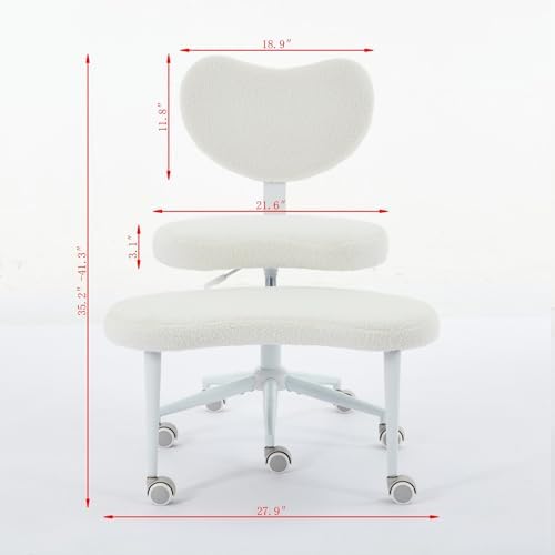 Ergonomic ADHD Criss Cross Legged Office Desk Chair - Meditation Kneeling Yoga Chair Adjustable Height with Wheels Lumbar Support, 360° Swivel Wider Footrest for Home Work, White