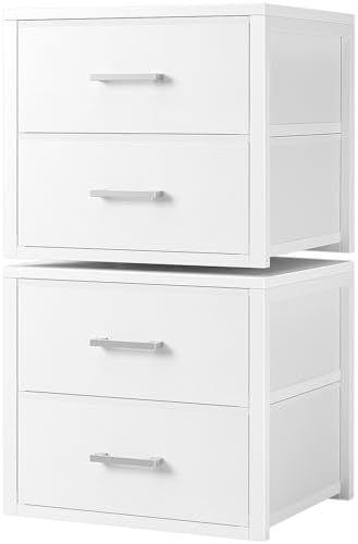 BOLUO Stackable Storage Drawers Closet Organizers and Storage Fabric White 2 Drawer Dresser for Bedroom 2 Packs Modern