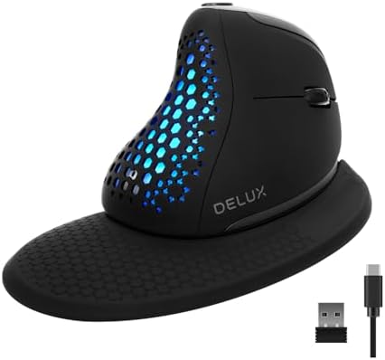 DELUX Seeker Ergonomic Mouse Wireless, Vertical Mouse with OLED Screen, 6 Buttons&Thumb Wheel Function, Silent Click, Up to 7200DPI, Programmable, Rechargeable, BT/2.4G/Wired, RGB Light(M618XSD-Black)