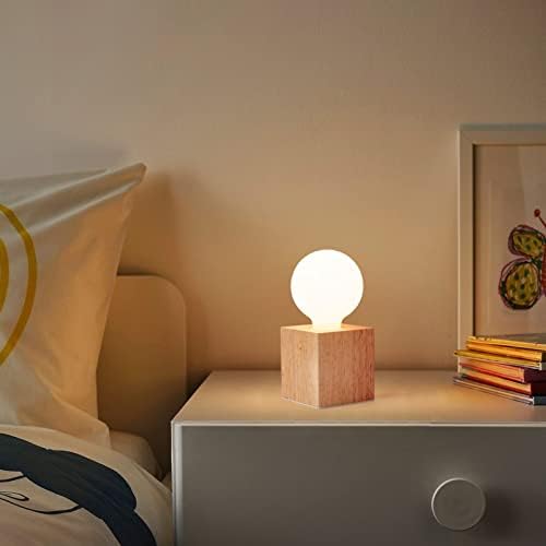 Vintage Table Lamp,Small Bedside Lamp with Square Wooden Base Desk Lamp, E26 60W Night Light Perfect for Bedroom Living Room Home Art Display Cafe Bar Studio Antique Decor(Without Bulb)