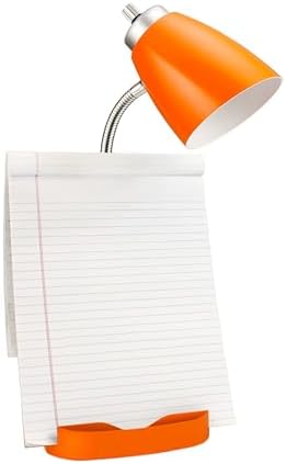 Simple Designs LD1093-ORG 18.5" All-in-One Gooseneck Desk Lamp with iPad Stand, Book Holder, and Convenient USB Port, for Office, Bedroom, Living Room, Orange