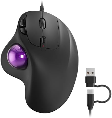 Nulea M509 Wired Trackball Mouse Ergonomic Thumb Control Type C USB-Purple