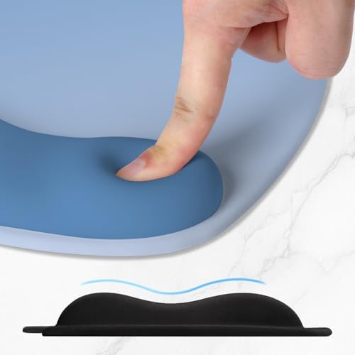 ITNRSIIET Ergonomic Mouse Pad, Cushioned Gel Wrist Rest, Non-Slip Base, Smooth Surface, Compatible with All Mice for Office & Gaming, Desk Accessory, 9.5 x 8.2 inch, Blue