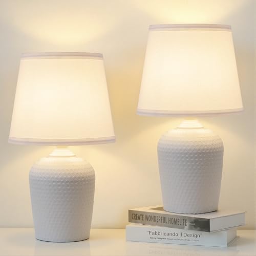 16’’ Table Lamps Set of 2 for Bedroom, Bedside Nightstand Lamp White