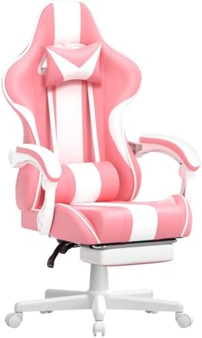 Ferghana Gaming Chairs, Ergonomic Racing Style PC Game Computer Chair with Headrest Lumbar Support Adjustable Recliner PU Leather Video Computer Chair(Pink)