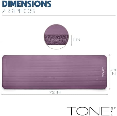 Tone Fitness 1" Extra Thick Yoga Mat, Exercise & Pilates Mat with Strap