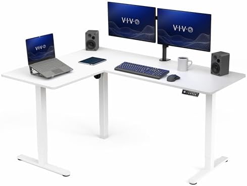 VIVO White 63 x 47 in Corner Standing Desk, DESK-E3CTW-47