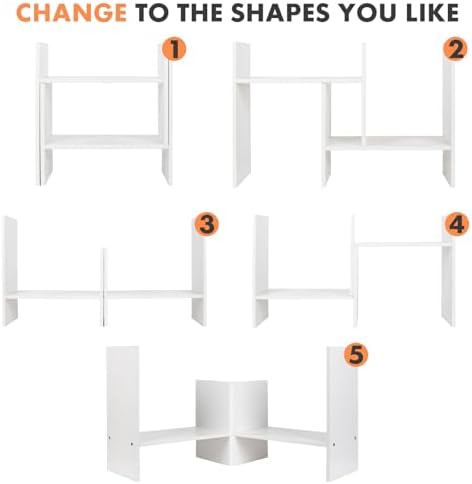ShellKingdom Desk Shelf Organizer, H-Shaped Desktop Shelves, Adjustable Desktop Corner Shelf, Bookshelf Storage Rack and Cubicle Decor for Desk, Tabletop, School, Office, Dorm Desk Organizer - White