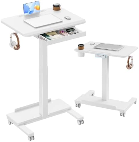 HUANUO 28" Mobile Standing Desk with Drawer and Charging Station