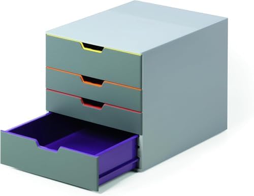 Durable Varicolor Drawer Organizer, 4 Color Coded Drawers, Gray