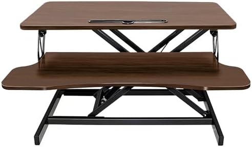 32 Inch Desk Converter, Height Adjustable Sit to Stand Riser, Dual Monitor and Laptop Workstation with Wide Keyboard Tray Xmas,Gift for Mother's Day (Black,Walnut)