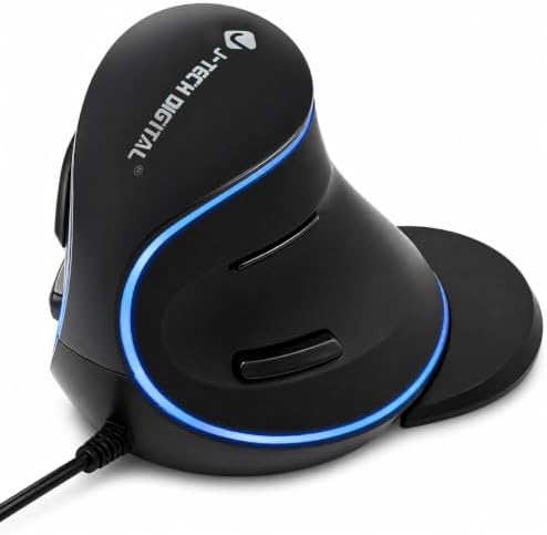 J-Tech Digital Wired Ergonomic Vertical USB Mouse with Adjustable Sensitivity (600/1000/1600 DPI), Scroll Endurance, Removable Palm Rest & Thumb Buttons [V628]