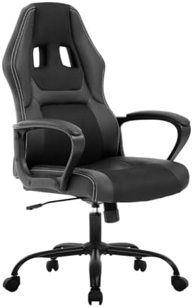 FDW Gaming Chair Leather+Breathable Mesh Computer Chair Executive Support Ergonomic Office Desk Chair with Armrests 360° Swivel & Caster Five Star Metal Base for Office or Gaming