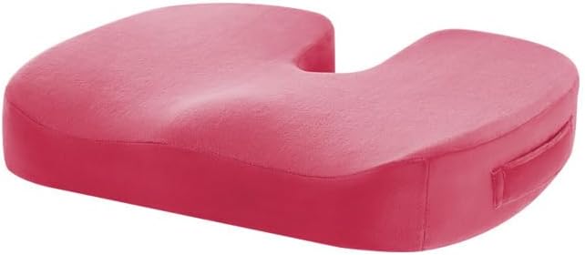 Memory Foam Seat Cushion - Ergonomic U-Shape Coccyx Support, Office Chair Pad, Slow Rebound Hip Cushion, 7 Colors & 2 Fabrics (Rose red [Crystal Velvet Fabric])