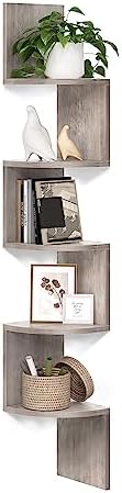 VASAGLE Corner Shelf Wall Mount, 5-Tier Floating Corner Bookshelf