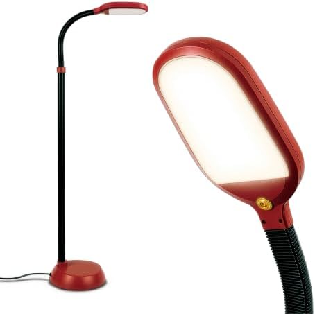 Brightech Litespan - Bright LED Floor Reading Lamp for Over Chair Crafts and Reading, Estheticians' Light for Lash Extensions, Adjustable Standing Lamp for Living Room, Bedroom, Office - Red