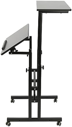 Small Standing Desk, Mobile Rolling Computer Desk, Portable Stand Up Desk with Wheels, Adjustable Height Sit Stand Home Office Desk, 23.6" L x 21.6" W (Black)