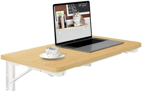 TEAMIX Wall Mounted Folding Table, Floating Desk for Small Spaces, Maple