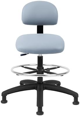 FSS Series Square seat Tall (24"-34") seat Height Chair. Vinyl-for Office, Garage, Desk, Shop, Computer, Doctor, Medical, Easy to Clean! 18" Footring (Gray, Tall, Glides)