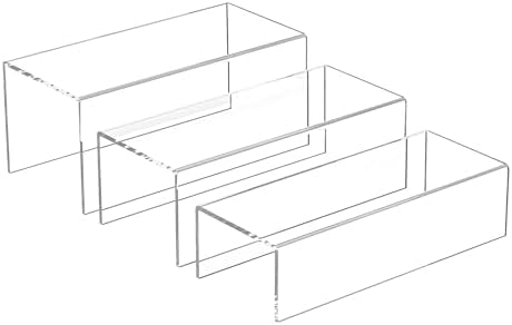 Sezanrpt Acrylic Risers Display Stands 3pcs, Rectangular Display Risers 3 Steps, Clear Acrylic Stand for Funko Pop, Collectibles, Brand Store, Home Storage Organizer - 12- 3'', 4'', 5''