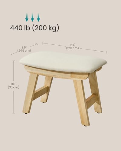 SONGMICS Foot Stool Ottoman, Padded Foot Rest Under Desk, Solid Wood Frame