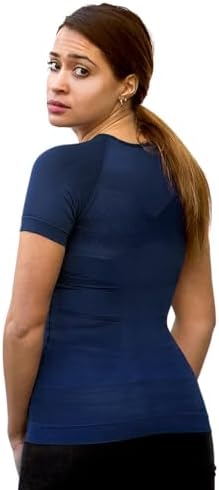 Curveless Women's Posture Corrector T-Shirt | Anti Back Pain | Straightens Back and Shoulders | Undershirt | Short Sleeves Blue