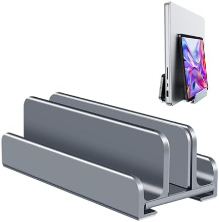 Aluminum Vertical Laptop Stand Holder for Desk Compatible with MacBook Pro, MacBook Air, Dell, HP, Lenovo, Up to 17.3 inches, Blue-Gray