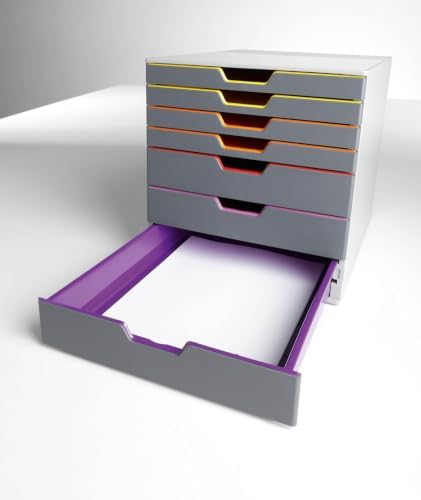 Durable Varicolor Drawer Organizer, 7 Color Coded Drawers, Gray