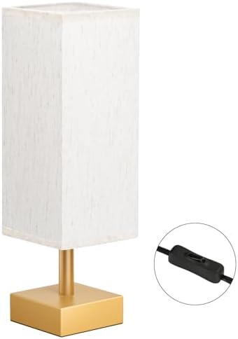 aooshine Gold Small Bedside Lamp for Bedroom - Square Cream Fabric Shade