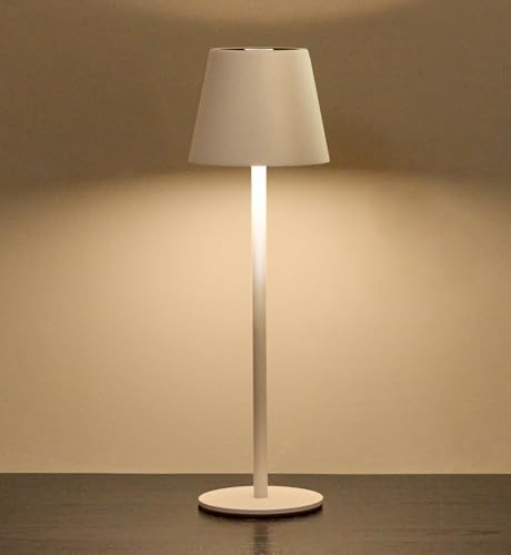 Cordless Table Lamp, Portable Battery Operated Lamp with 3 Color Temps and Stepless Dimming, Rechargeable Table Lamp for Dinner, Desk, Cafe, Outdoor (White)