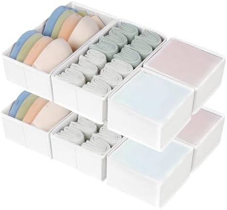 DIMJ Drawer Organizers - Set of 8 Fabric Closet Organizers and Storage, Drawer Dividers for Baby Clothes, Socks, Belt, Tie (Pink)