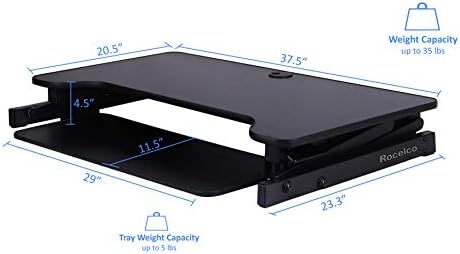 Rocelco 37.5" Deluxe Height Adjustable Standing Desk Converter - Quick Sit Stand Up Dual Monitor Riser - Gas Spring Assist Computer Workstation - Large Retractable Keyboard Tray - Black (R DADRB)
