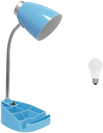 Simple Designs LD1002-BLU-LB 18.5" Gooseneck Organizer Desk Lamp with iPad Tablet Stand Book Holder with LED Bulb, Blue