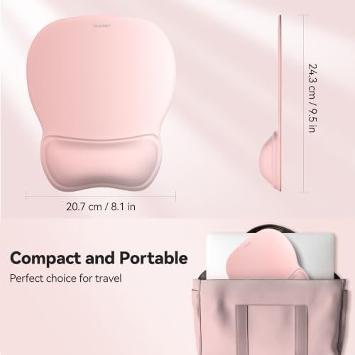 TECKNET Gel Ergonomic Mouse Pad with Wrist Rest, Non-Slip PU Base, Pink