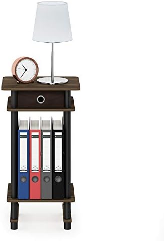 Furinno Turn-N-Tube Toolless 3-Tier Side Table, Storage Bin, Brown Walnut