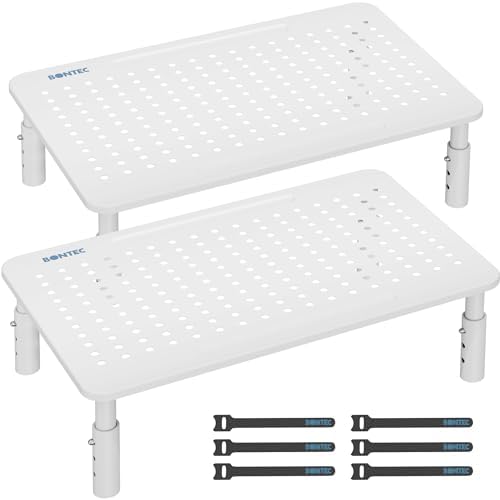 BONTEC 2 Pack Adjustable Monitor Stand Riser with Drawer, Supports 44lbs