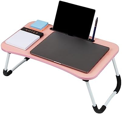 Mind Reader Lap Desk Laptop Stand, Bed Tray, Folding Legs, Couch Table, Portable, MDF, 23.25" L x 13.75" W x 10.5" H, Pink