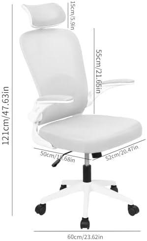 Ergonomic Office Chair,PC Gaming Chair Height Adjustable Mesh Swivel Computer Chair Desk Office Chair with Headrest Headrest Space Saving Executive Office Rolling Chair for Long Sitting White